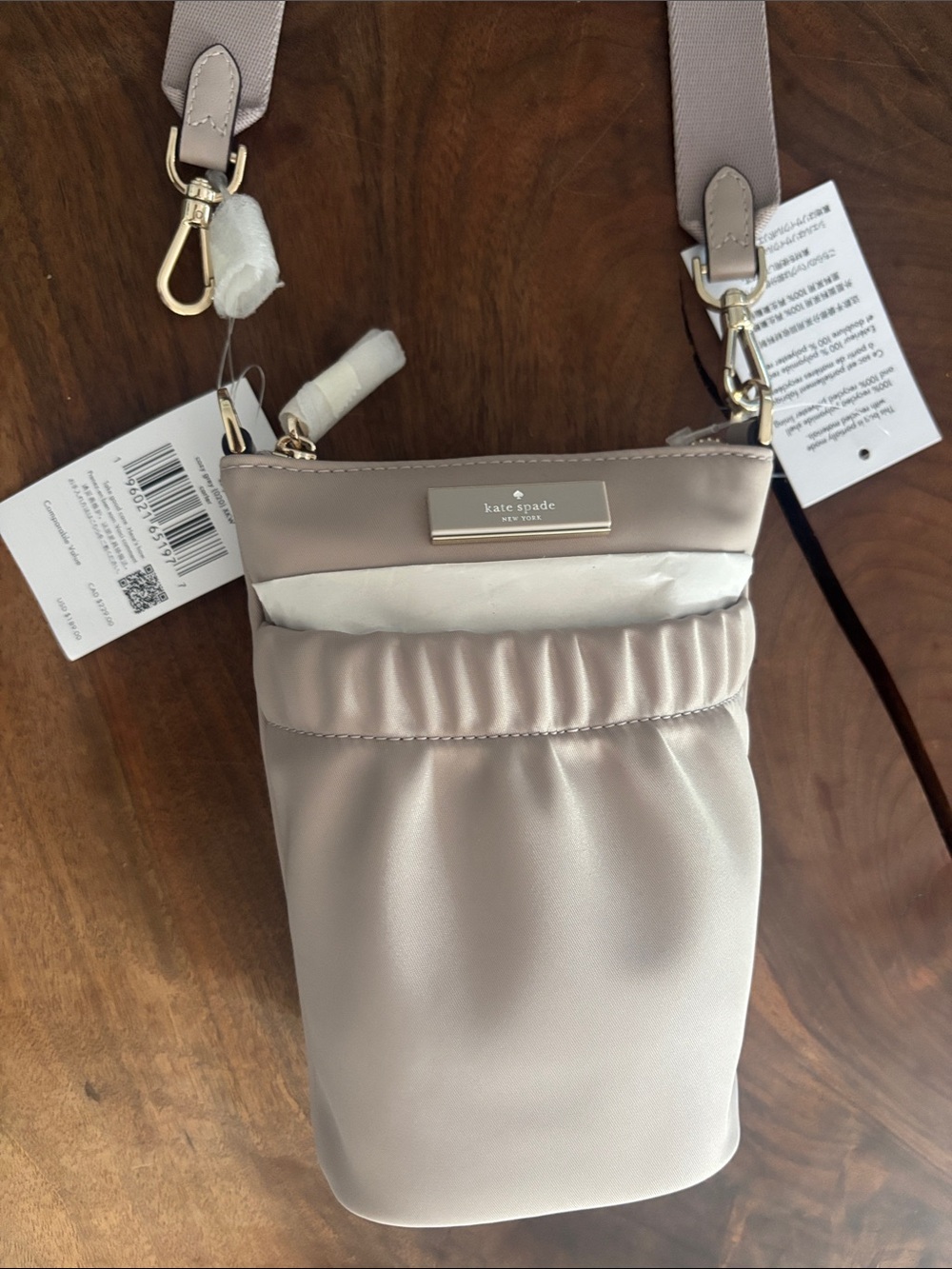kate spade Blush Taupe Ruched Crossbody Phone Pouch